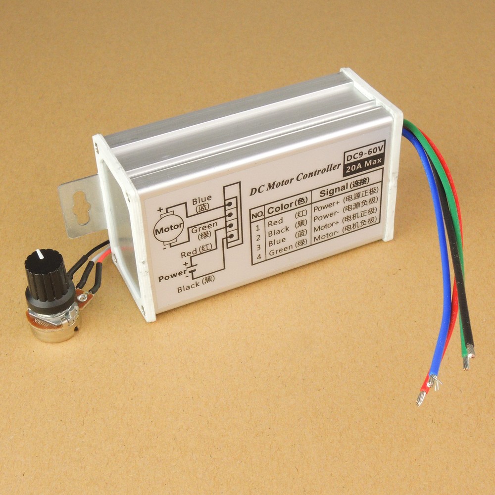 PWM DC Brush Motor Stepless Variable Speed Controller Switch 12V 24V 48V 60V 20A