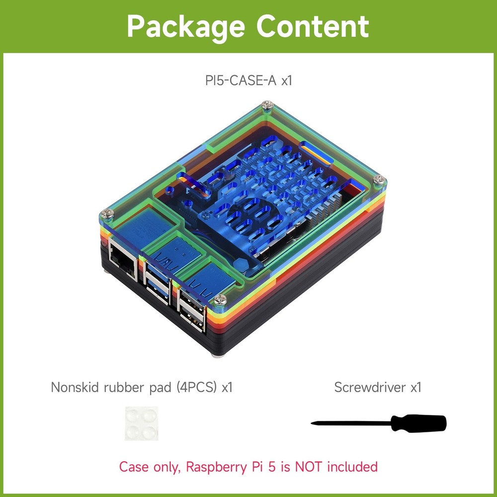 Waveshare Rainbow Acrylic Case For Raspberry Pi 5 Support Official Active Cooler