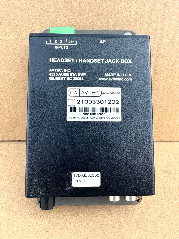 Avtec Headset / Handset Jack Box, Model: 21003301202
