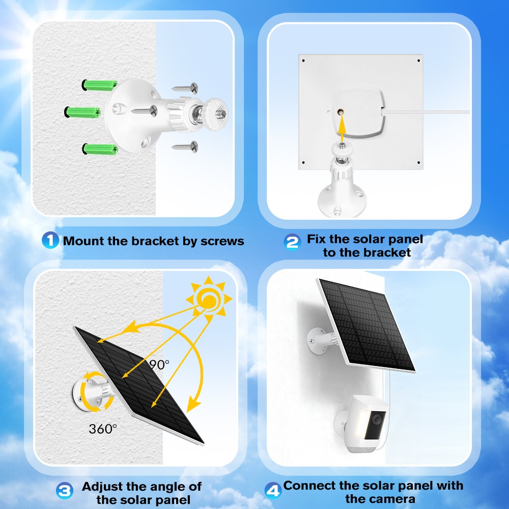 5W/5V Solar Panel For CCTV Security Camera Micro USB Type-c Charger Outdoor