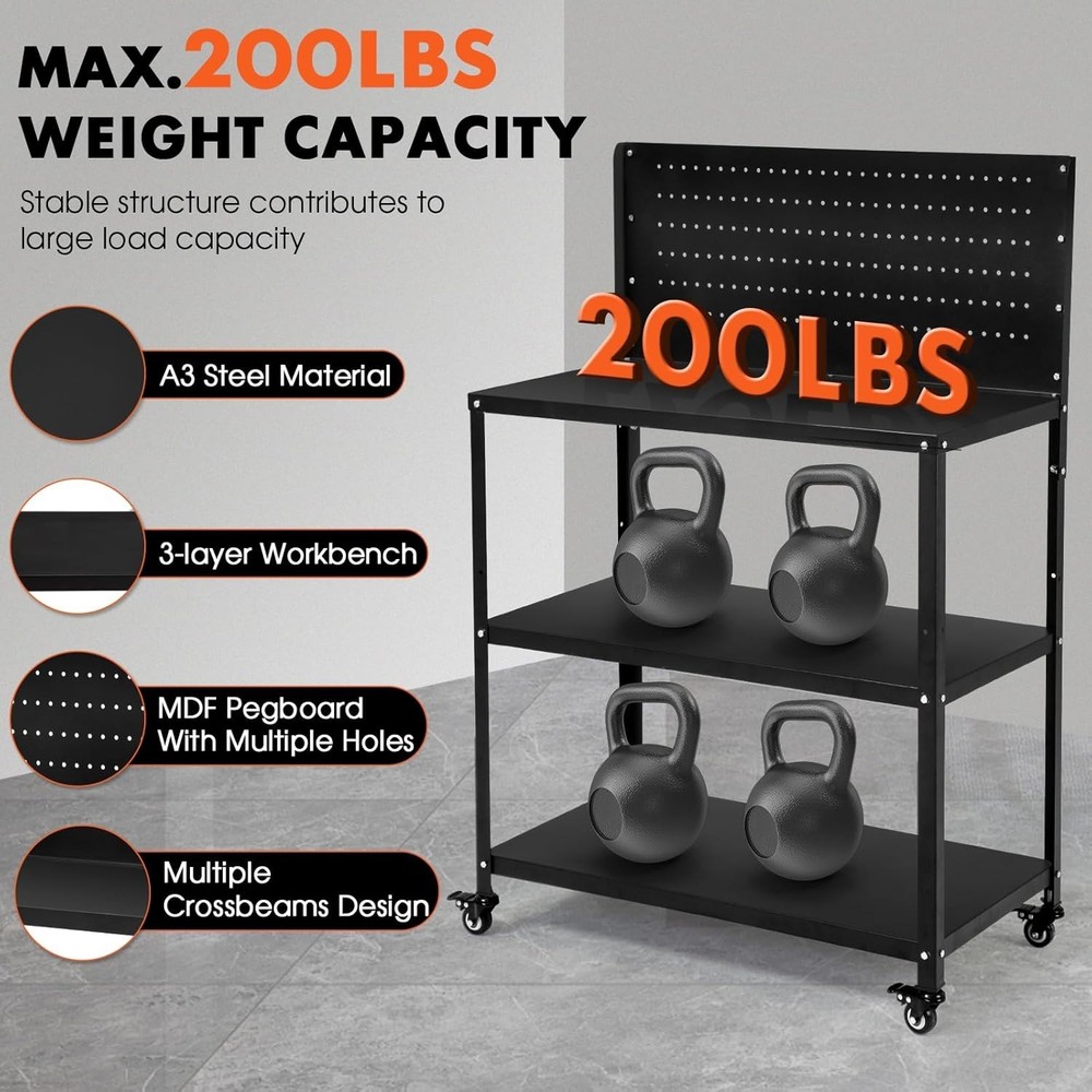 Sturdy Mobile Work Table with Lockable Wheels & Ample Storage Solutions - 600LBS