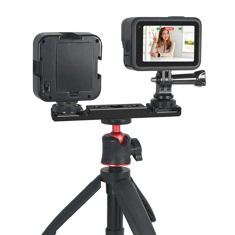 Compactly Metal Brackets Double Cold Shoe Mount For Microphone LED Light Strobe