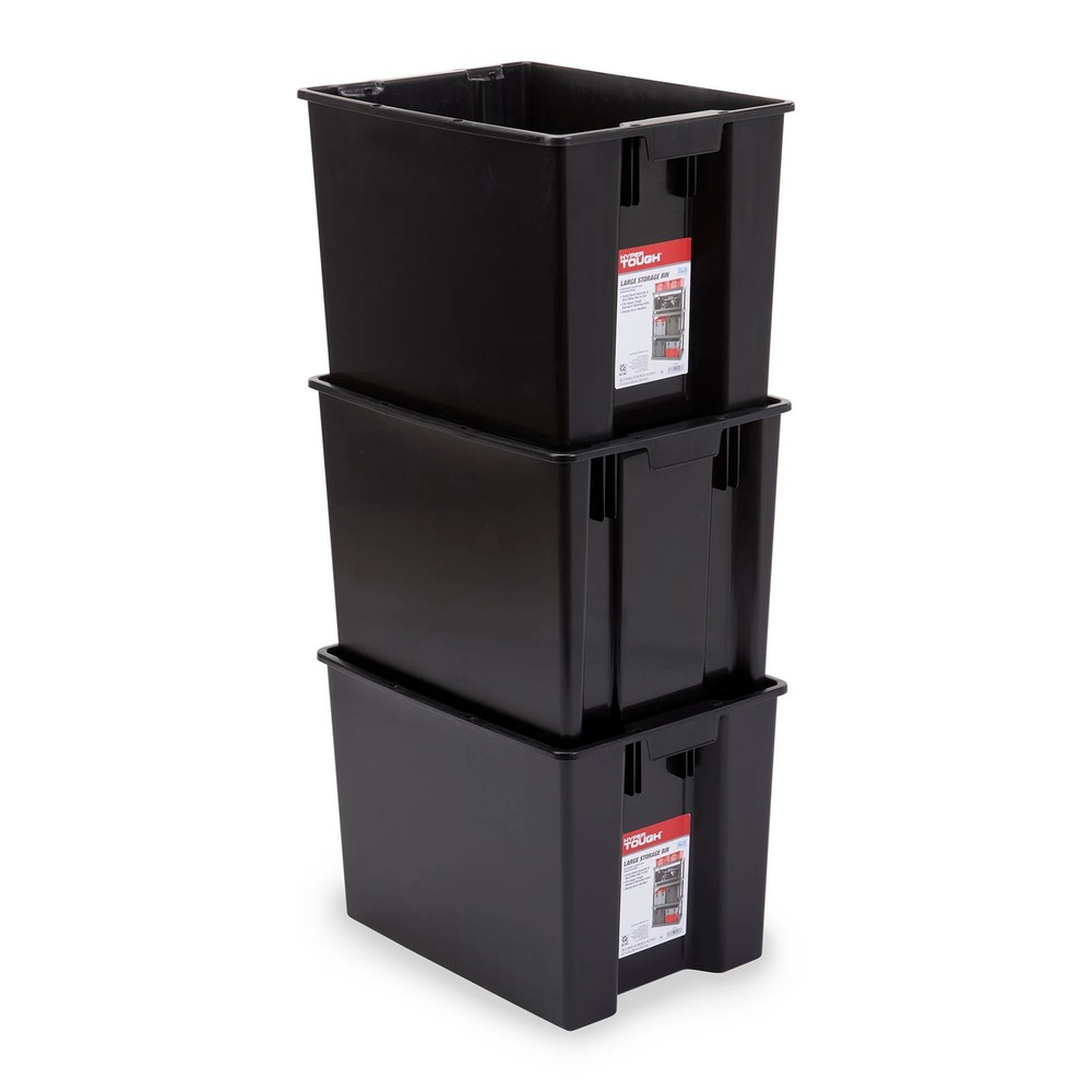 Hyper Tough Garage Plastic Storage Bin Large Nesting Stacking, Black