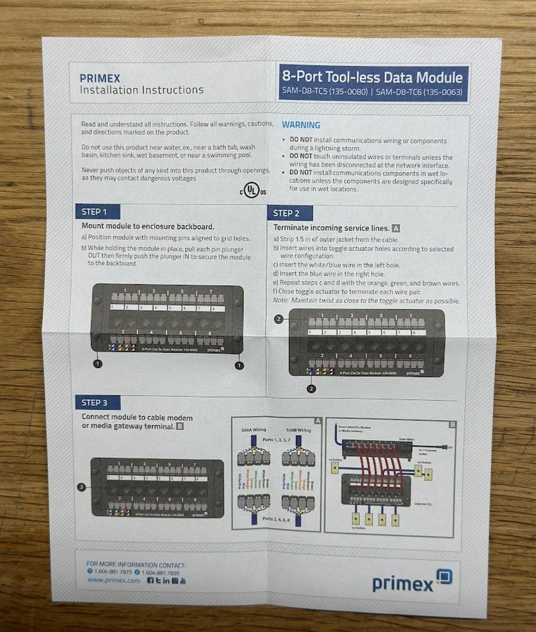 Primex 135-0063 CAT6 data/voice tool-less module 8-RJ45