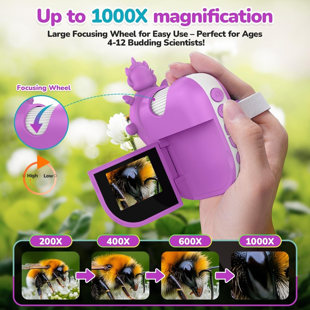 Digital Microscope for Kids Handheld Miniscope - 4K 2.0" Screen Violet
