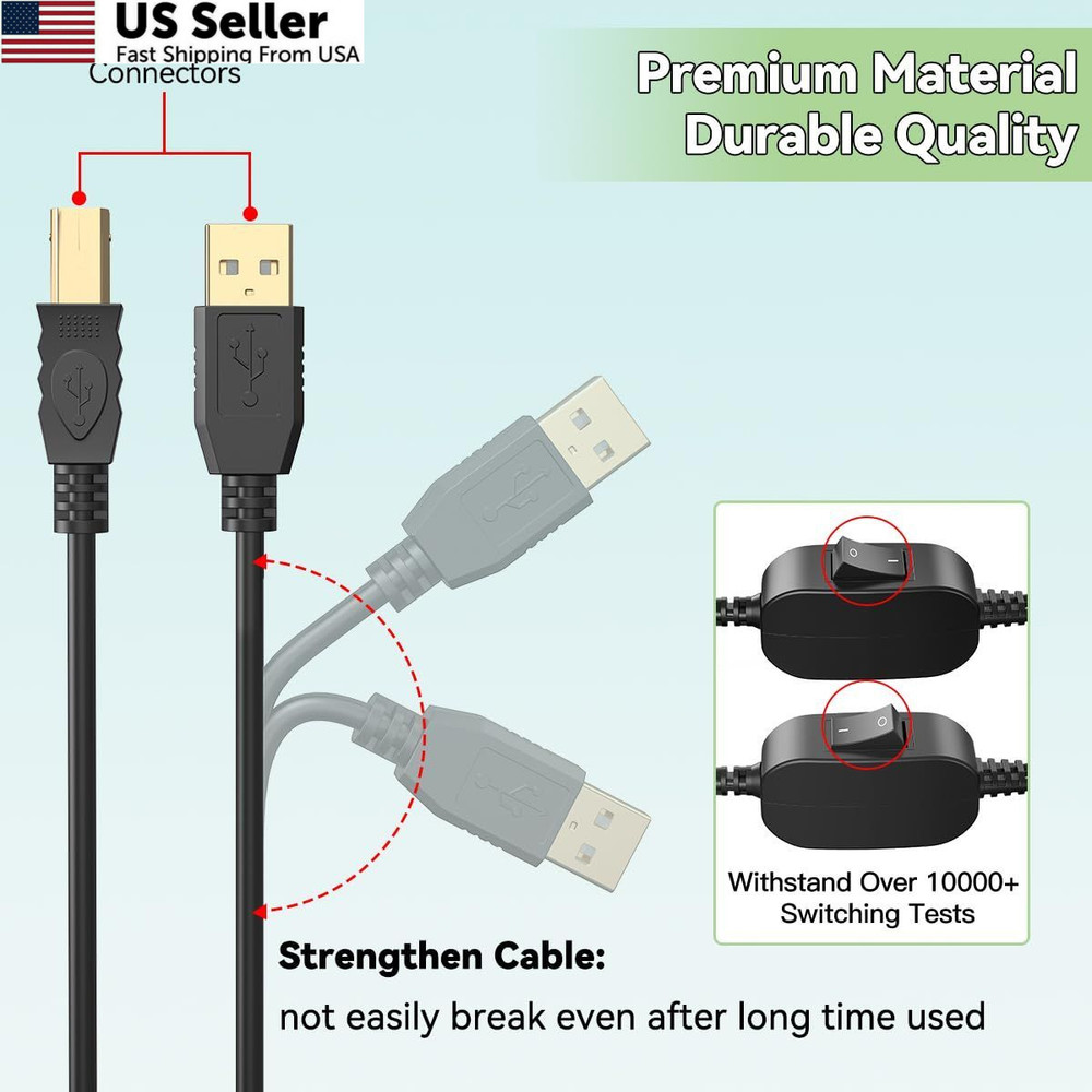 Herfair Printer Cable Splitter for Two Computers USB Splitter 1 in 2 Out USB-B S