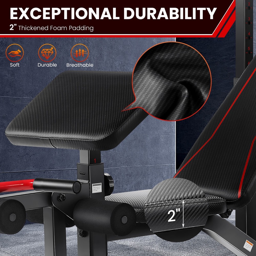 Adjustable Weight Bench Press with Squat Rack Multi-Function Dip Station Workout