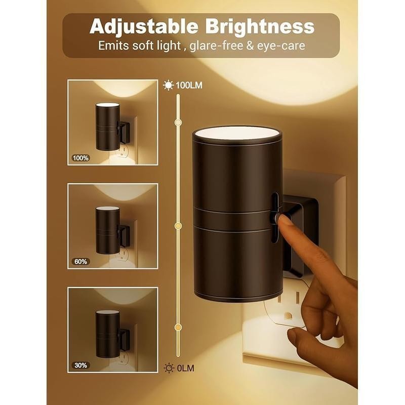 2 Pack Dimmable Night Light Plug in W/ Dusk To Dawn Sensor Adjustable Brightness