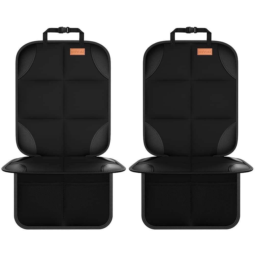 Car Seat Protector 2Pack Thickest Padding Non Slip Backing Mesh Pockets Smart