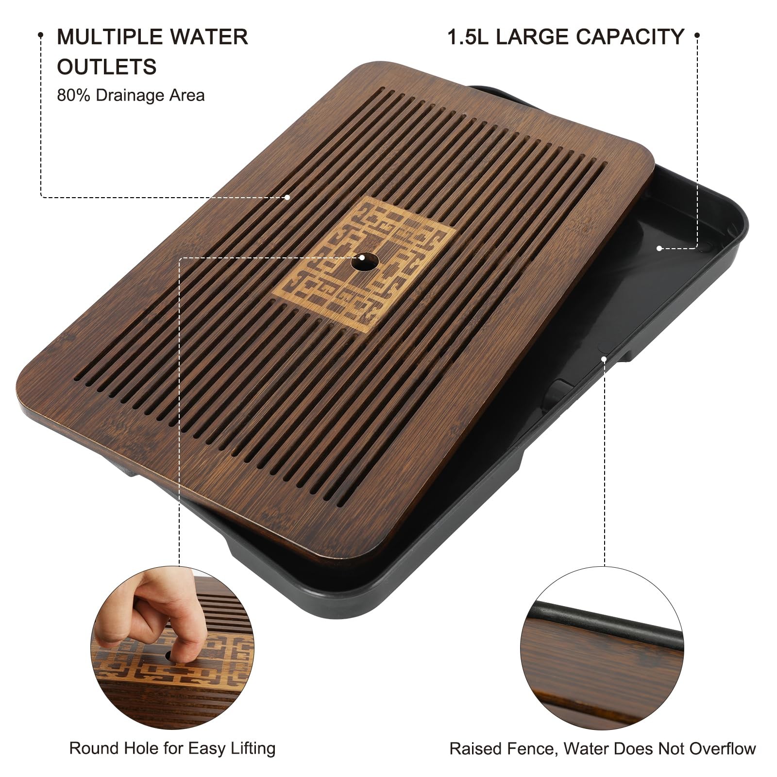 Jotsport 17 Inch Bamboo Chinese Gongfu Tea 17.5" x 10.5" x 1.4", Black, Brown