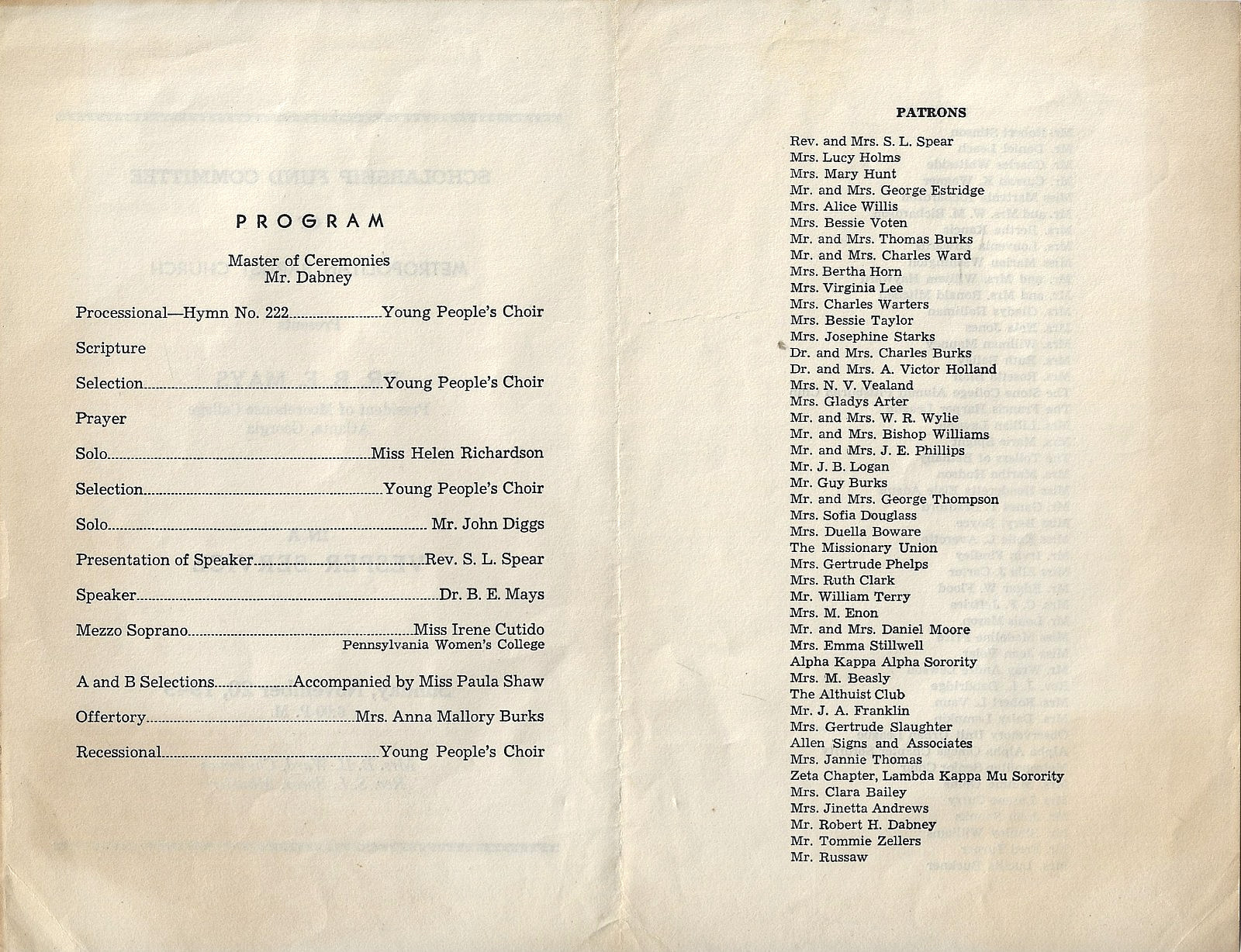 Vintage Atlanta~Morehouse College President at Black Baptist Church~1949 Program