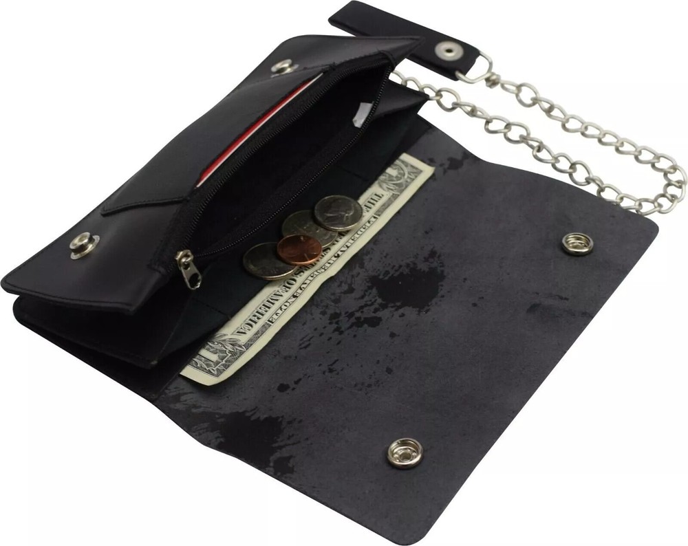 Leatherboss Leather Men Extra Large Eagle Wallet with Chain Biker Trucker Black