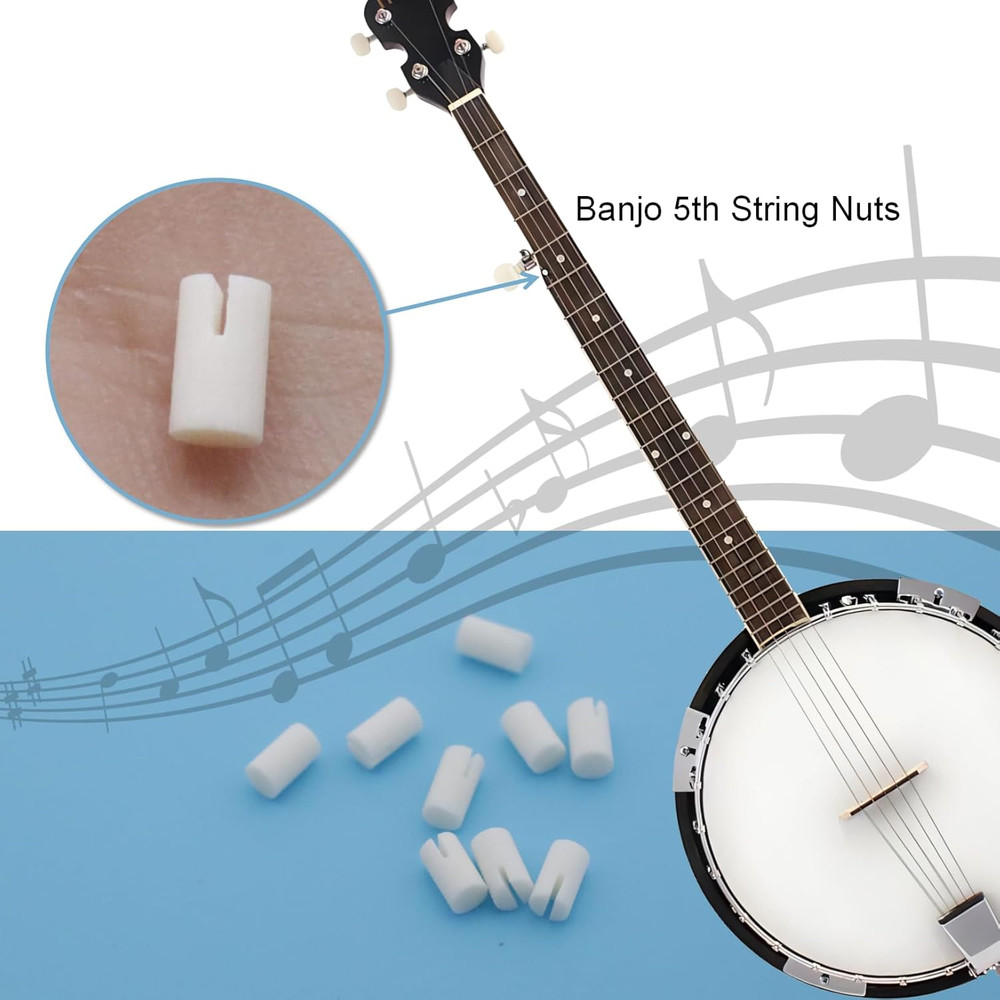 10Pack Banjo 5Th String Nuts, 5X3Mm Bone Bridge Pins for 5 String Banjo, Easy In
