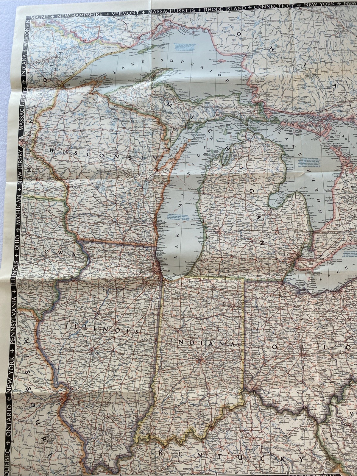 Great Lakes Region USA & Canada - National Geographic Map December 1953 42x28”