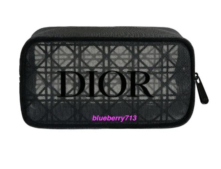 Dior Black Mesh Makeup Bag Cosmetic Pouch ~ Black