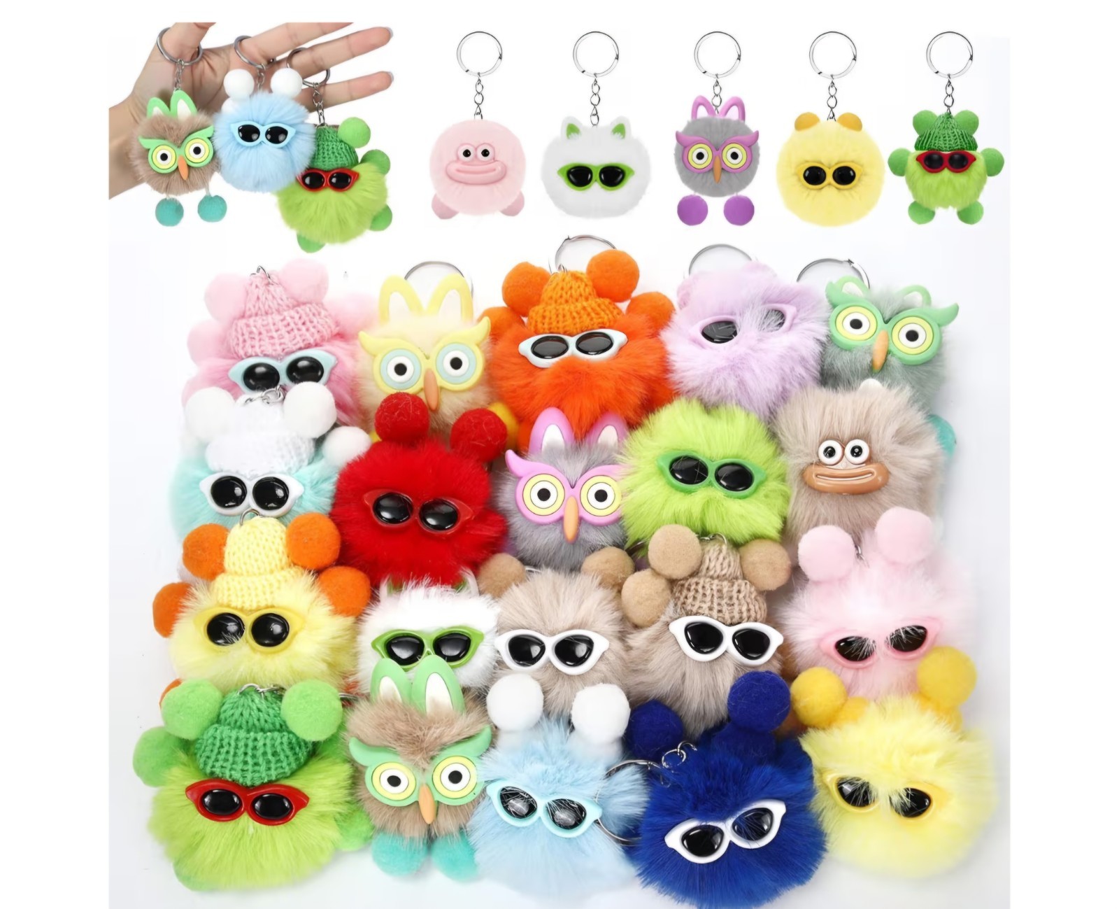 Equsion 48 Pcs Kawaii Keychains Bulk Cute Plush Keychains Fluffy Pompoms...