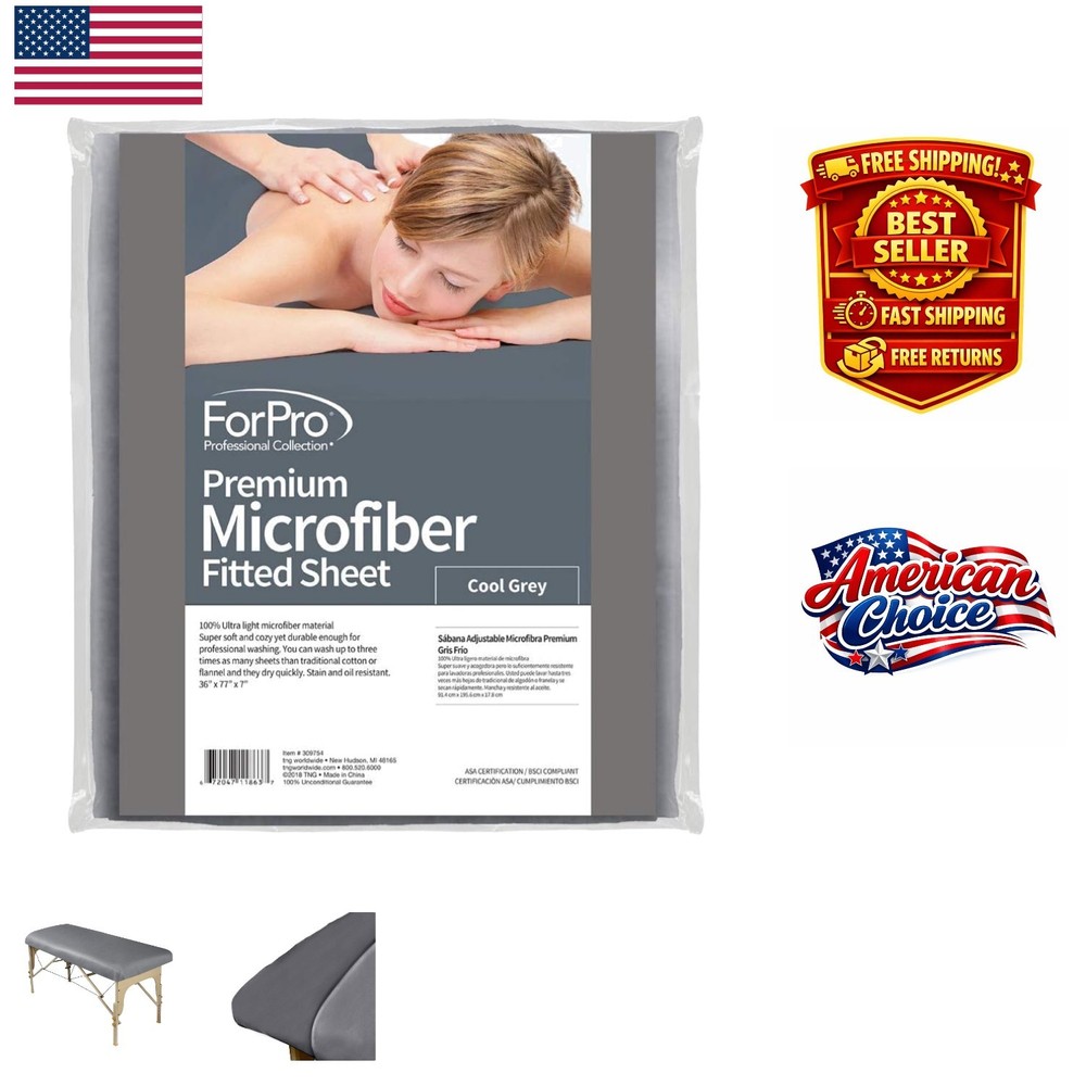Wrinkle-Resistant Microfiber Fitted Sheet for Massage Tables - Cool Grey, 36x77