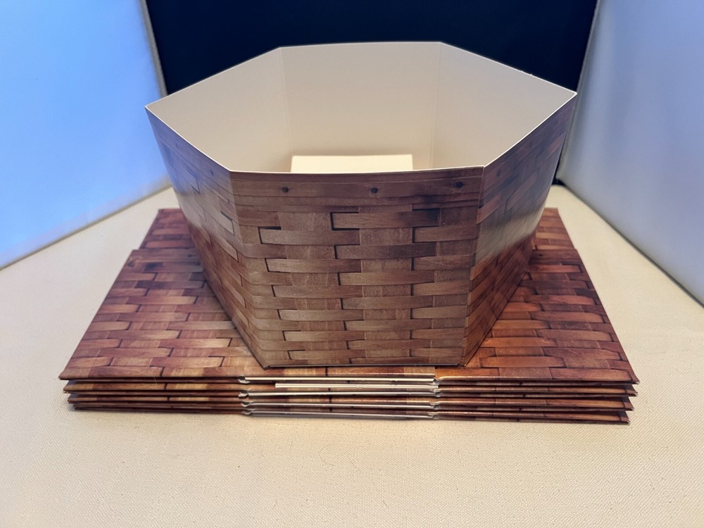 10-Folding Chipboard Hexagonal Basket Boxes - Woven Wicker Pattern - 8-1/2" x 5"