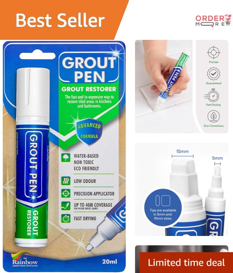 White Grout Pen - 15mm Wide Tip for Quick and Reliable Tile Grout Coverage