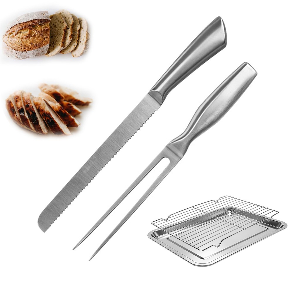 Serrated Bread and Fork with Baking Cooling Rack for Bread, Meat, Brisket Cutter