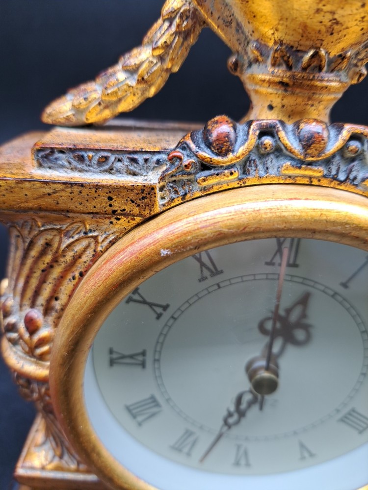 Heavy Ornate Rococo Style Quartz Gilt Clock Tested