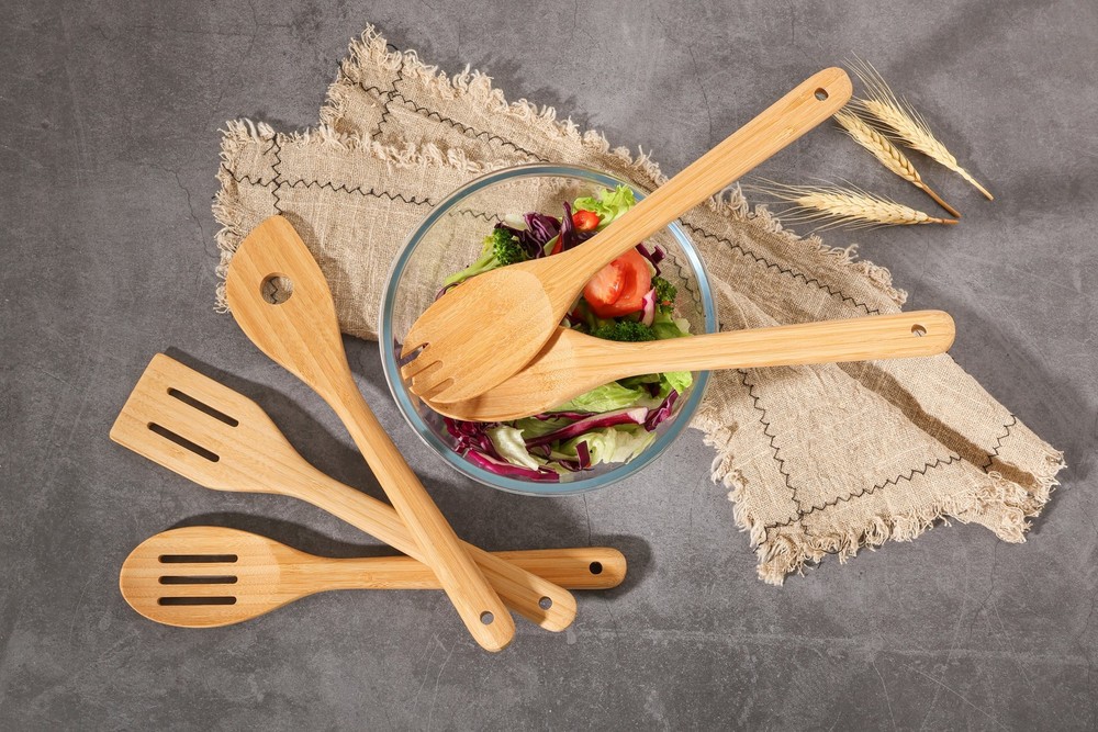 5pk Bamboo Spoons for Cooking, Kitchen Essential Tools Set