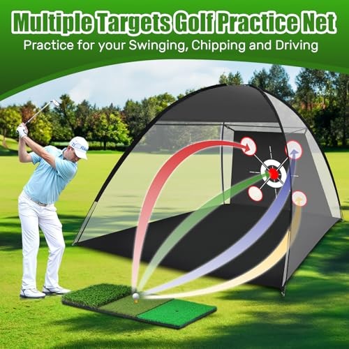 Golf Net with Practice Mat,Golf Hitting Aid Nets 10x7FT for Backyard Large