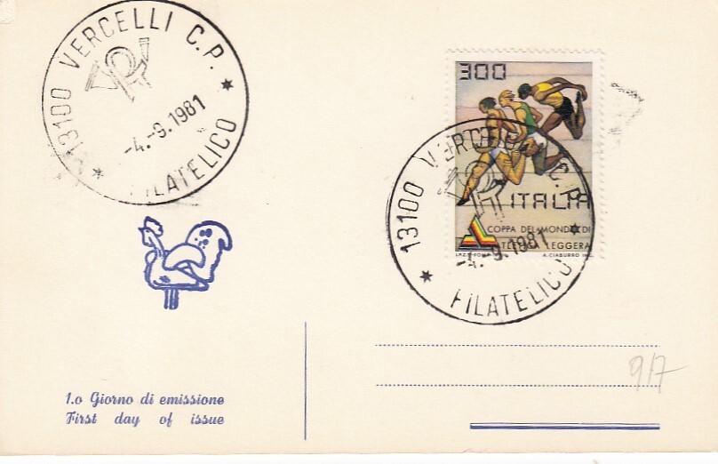 4/9/1981 CARD FIRST DAY "ATHLETICS WORLD CUP" (L917)