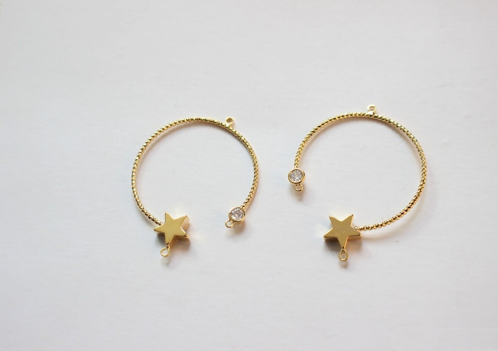 2pcs Semicircle Star Charm Connector,C Shape Pendant With Pentagram