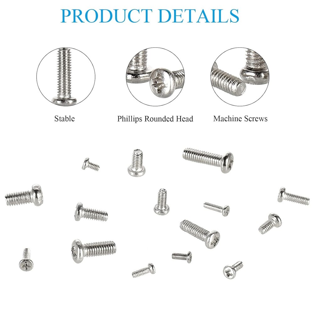 750pcs M1.4/M1.6/M2/M2.5/M3 Phillips Pan Head Small Machine Screws,Tiny...