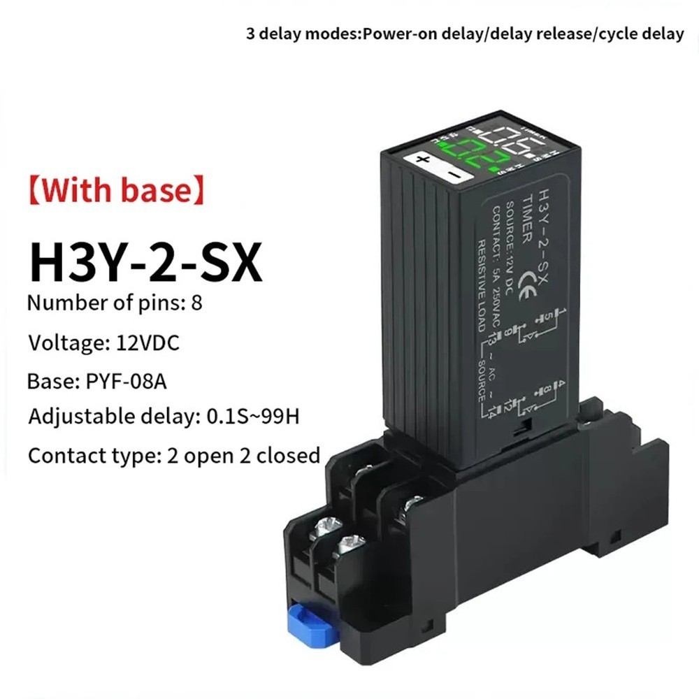 220V Digital Relay with Base for Cycle Time Control and Delay Function