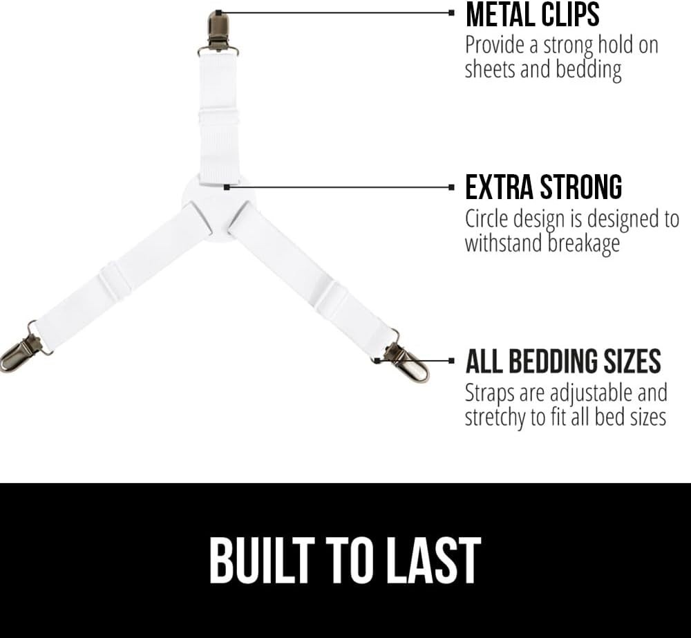 Patent Pending Bed Sheet Holders, Adjustable Elastic Fasteners with Metal Cli...