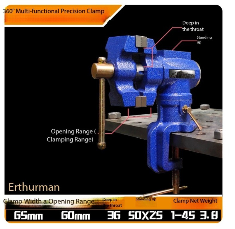 Industrial-Grade Universal Rotating Multi-Function Flat-Jaw Bench Vise SmallVise