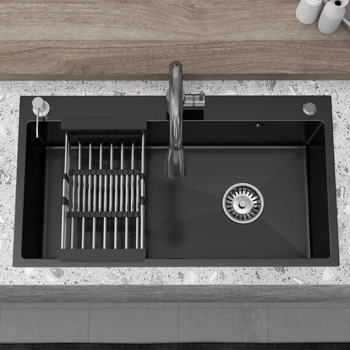 28"/30"/32" Drop In Kitchen Sink Stainless Steel Single Bowl Top Mount Black