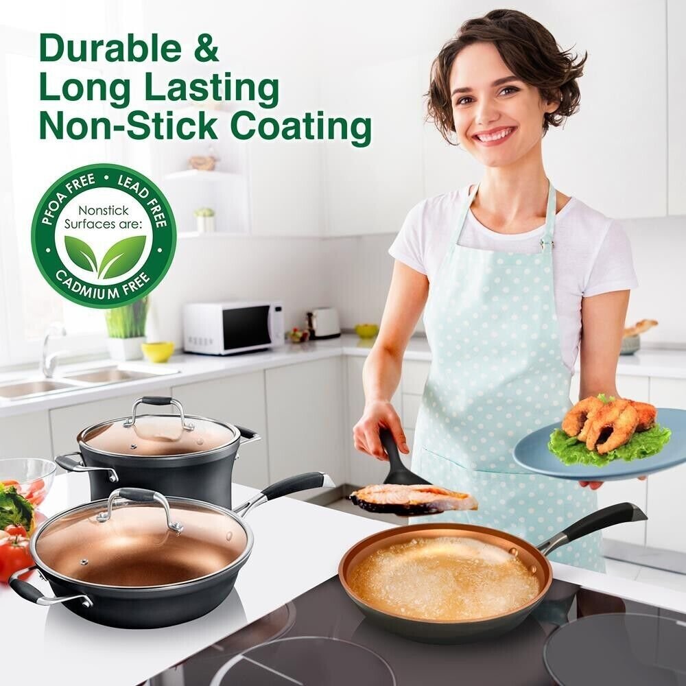 NutriChef 14-pcs Luxurious Stackable Cookware Set. Non-Stick Ceramic Coating