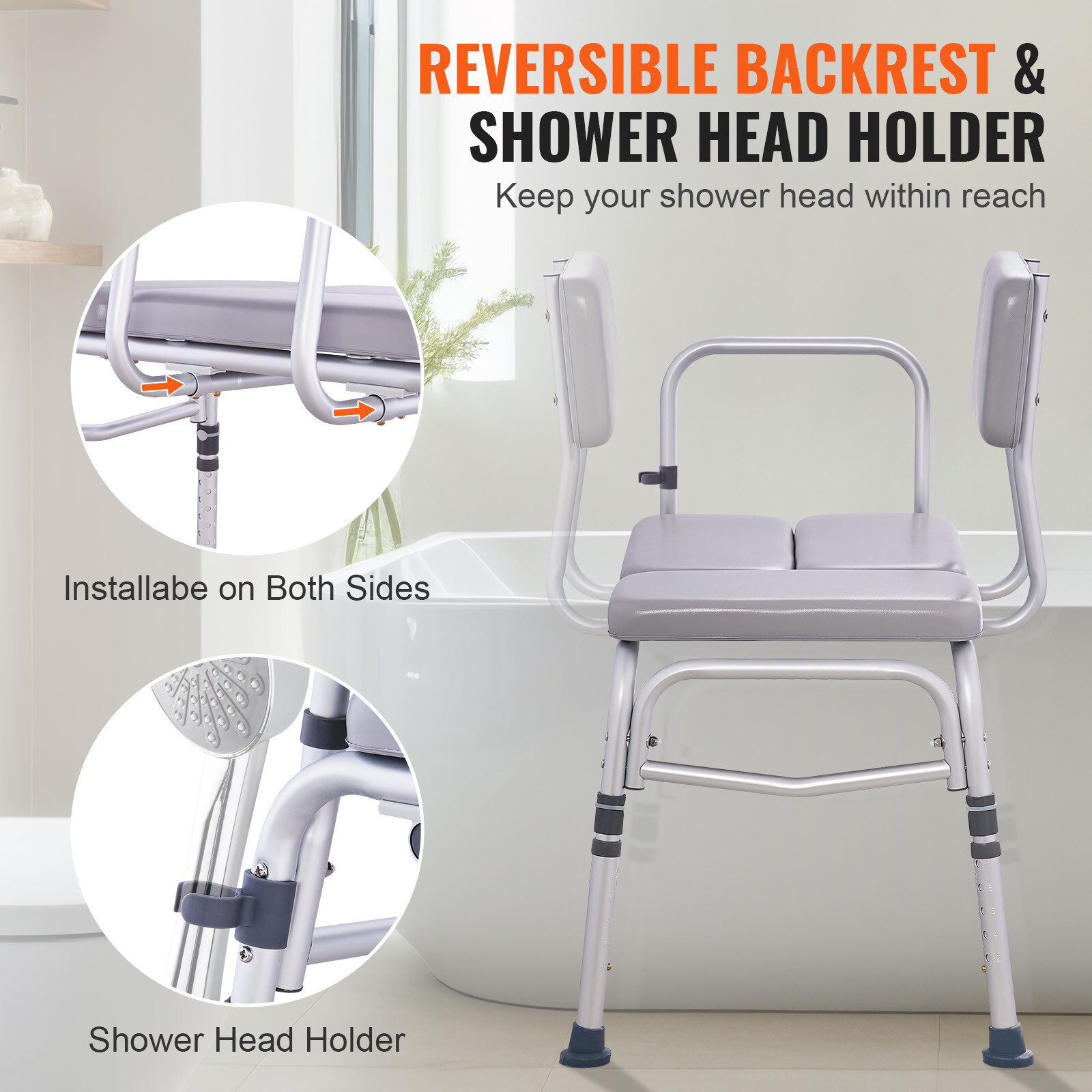 VEVOR Tub Transfer Bench Shower Seat with Reversible Backrest