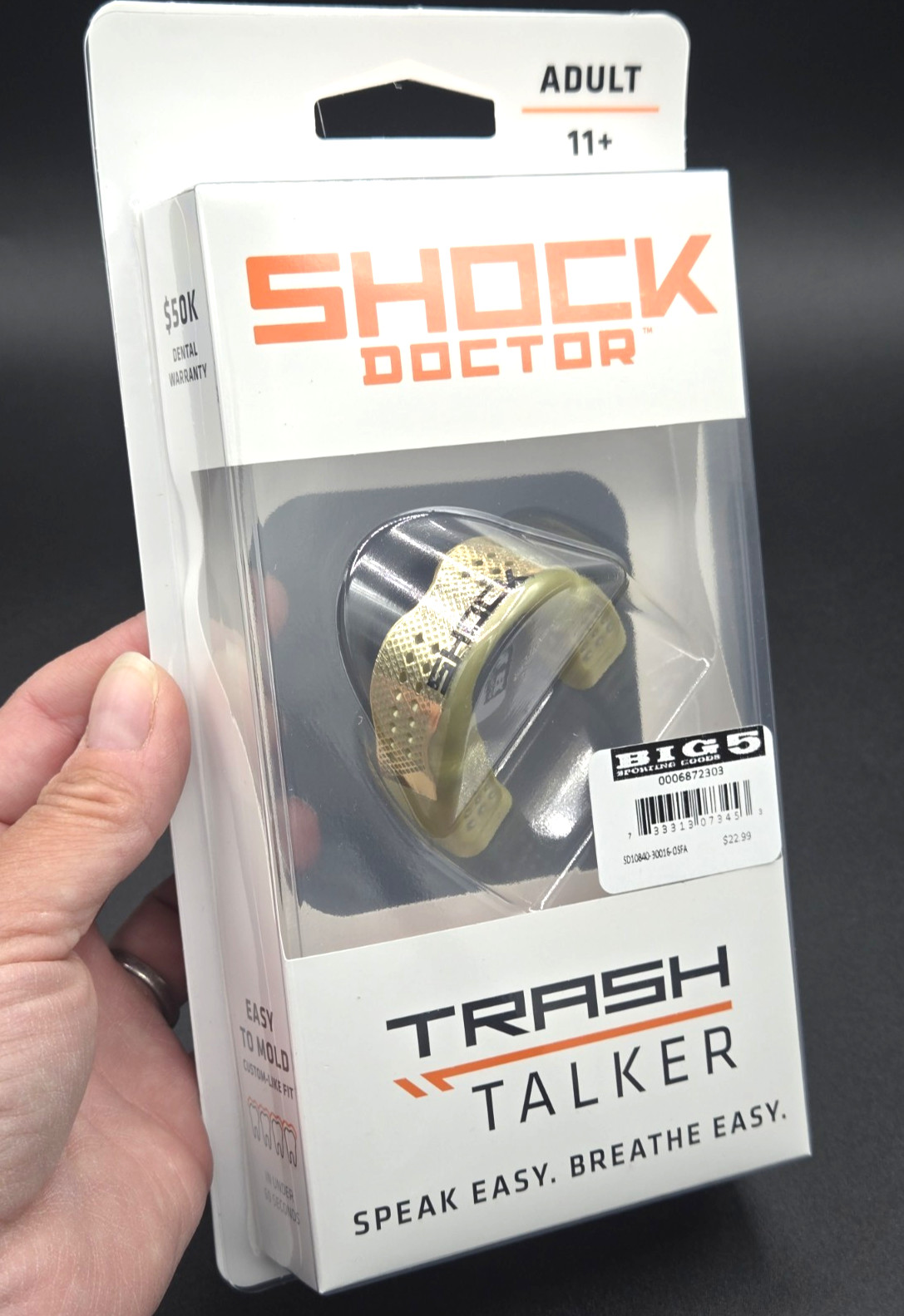 Shock Doctor Trash Talker GOLD Mouthguard Adult 11+ Slim Fit Moldable