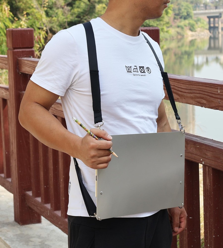 Metal Double Clips Clipboard for Working While Walking with Shoulder Straps,A...