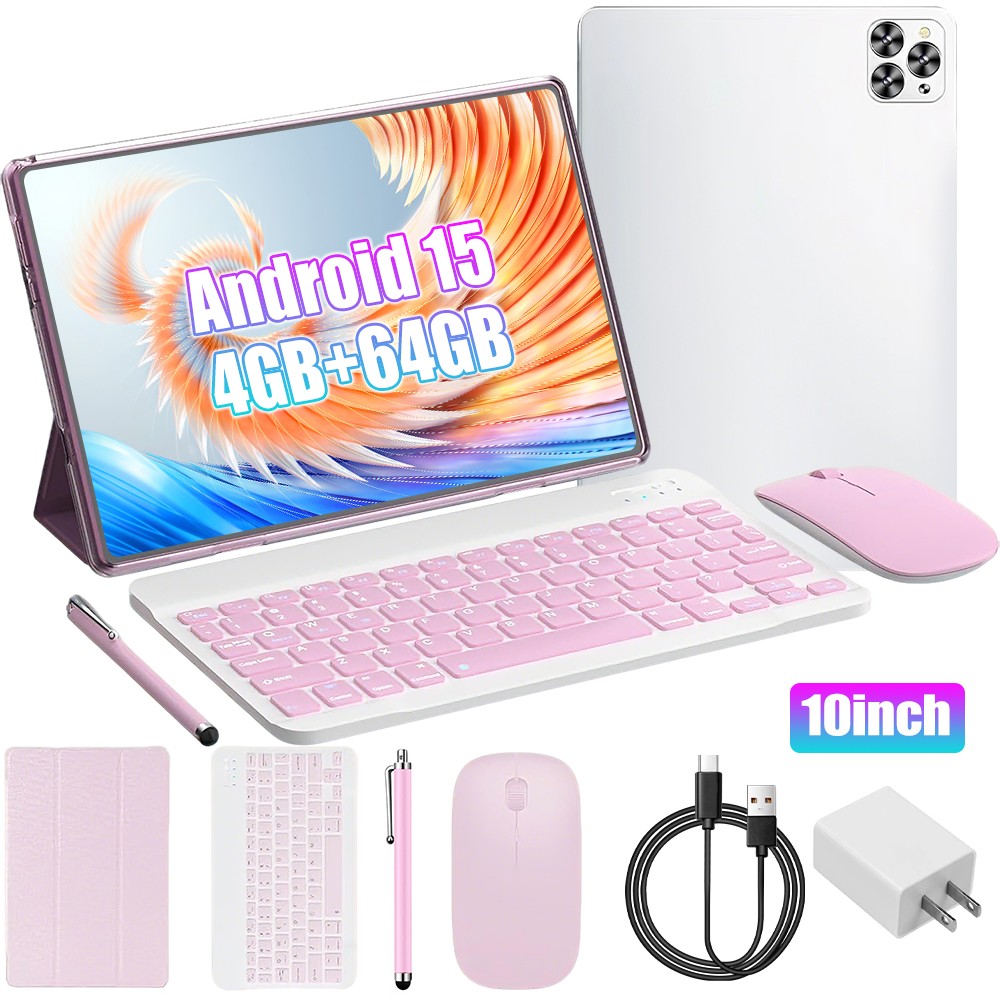 10" Android Tablets 64GB Educational Dual Camera Tablet WIFI With Keyboard Mouse