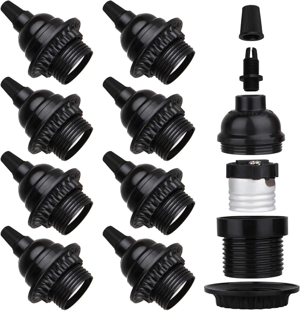 8 Pack E26 E27 Light Sockets Black Medium Screw Base with Shade Ring...