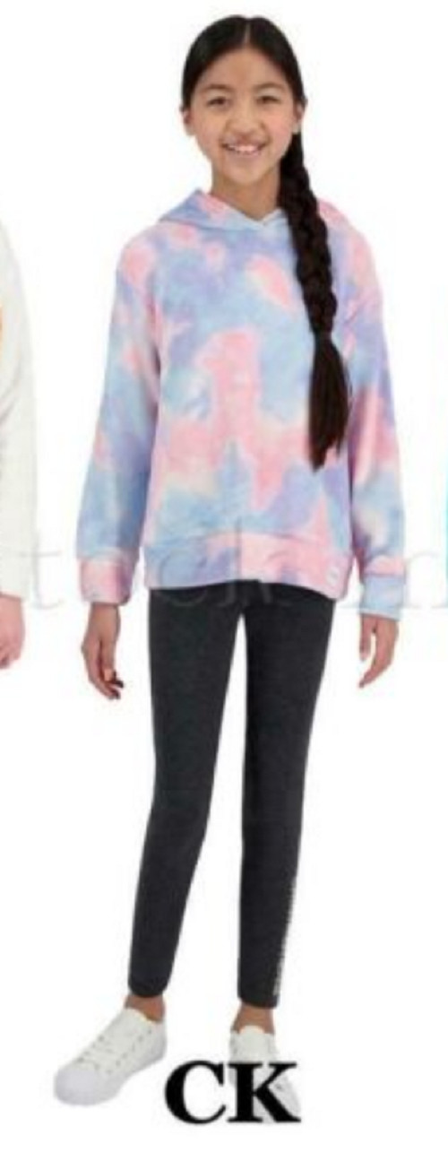 CALVIN KLEIN Girls 2 PC SET PLUSH TOP & LEGGING Tie Dye Multi/Grey (S 7/8) NWT