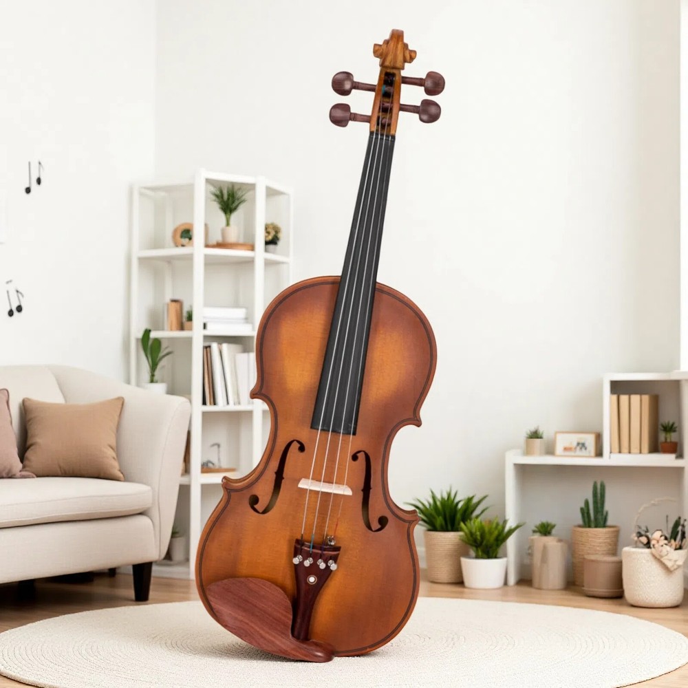 4/4 Solid Spruce Top Acoustic Beginner Violin Set - Shoulder Rest, Tuner, Matte