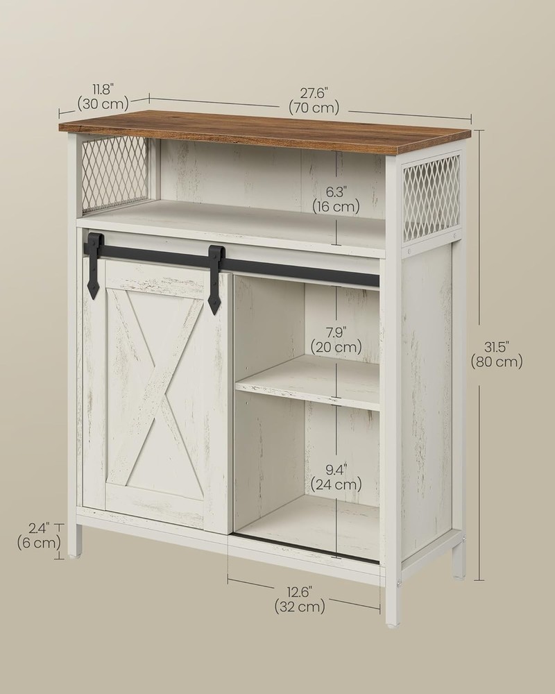 Versatile Coffee Bar Storage Cabinet in Rustic White - Adjustable Shelves Design