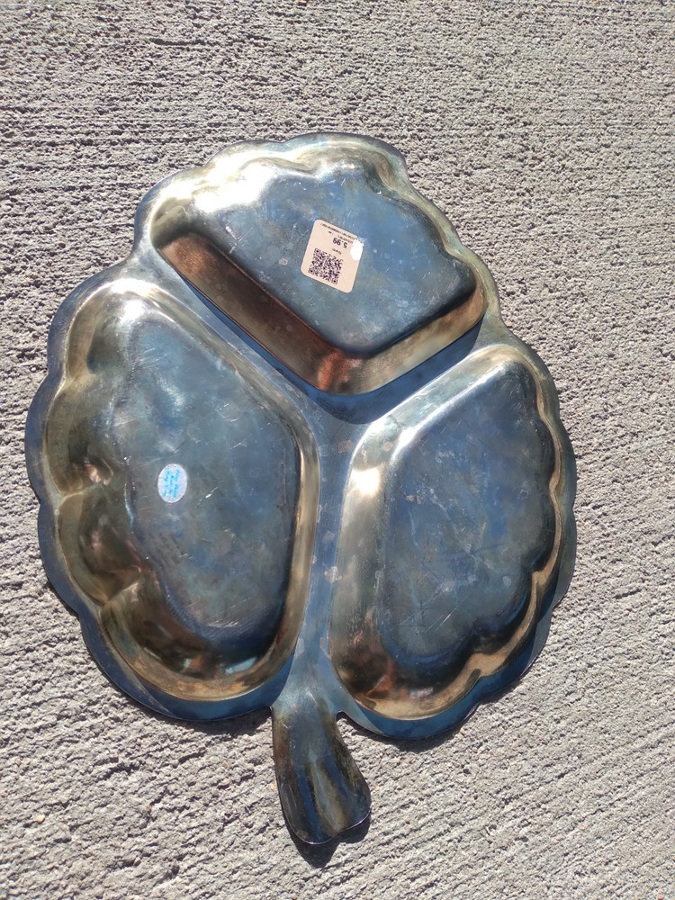 Vintage Leaf Serving Dish Divided Silver Plated Hong Kong