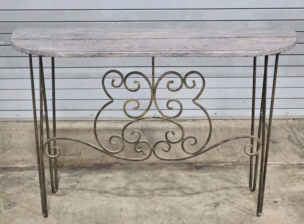 Wrought Iron Designer Base with Granite Top Console Table
