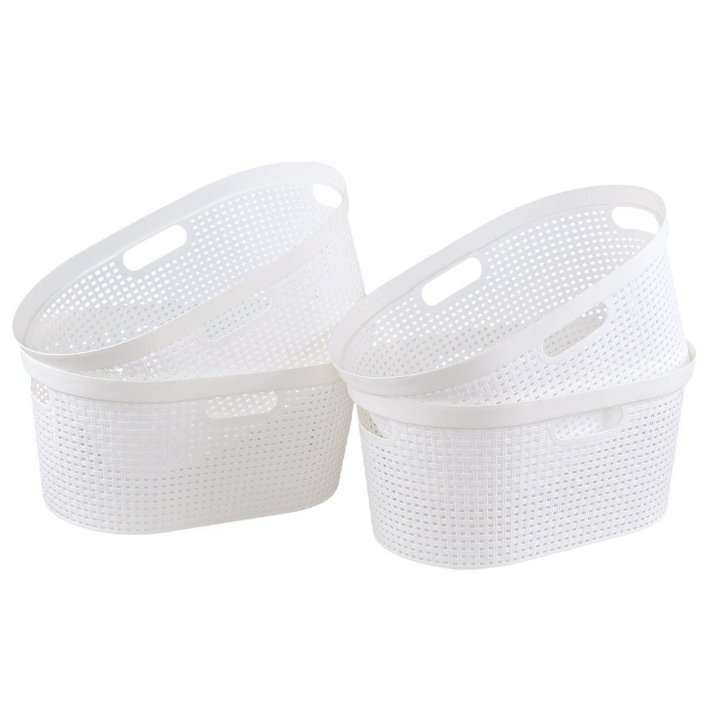 4 Pack Large Laundry Baskets, Plastic Hamper Laundry Basket, 40L, White