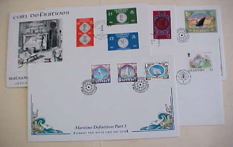 GUERNSEY  5 DIFF. HIGH VALUES 1980-2000 UNADDRESSED CACHET