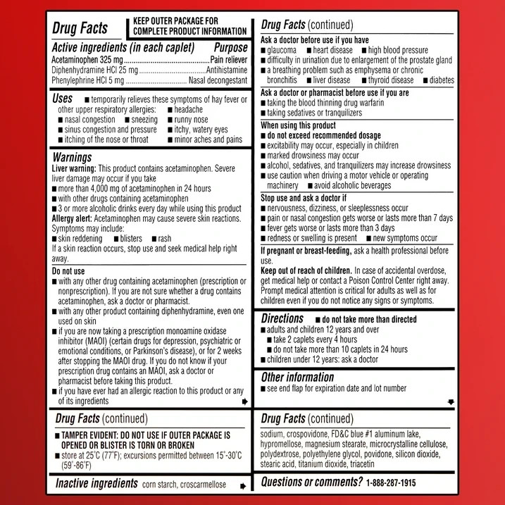 Equate Maximum Strength Severe Allergy Plus Sinus Headache Caplets, 20 Count