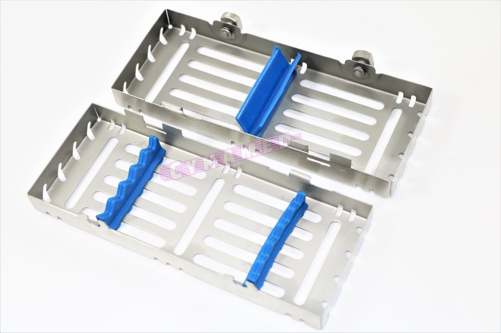DOUBLE BUTTON DETACHABLE AUTOCLAVABLE STERILIZATION TRAYS 5PCS GERMAN GRADE BLUE