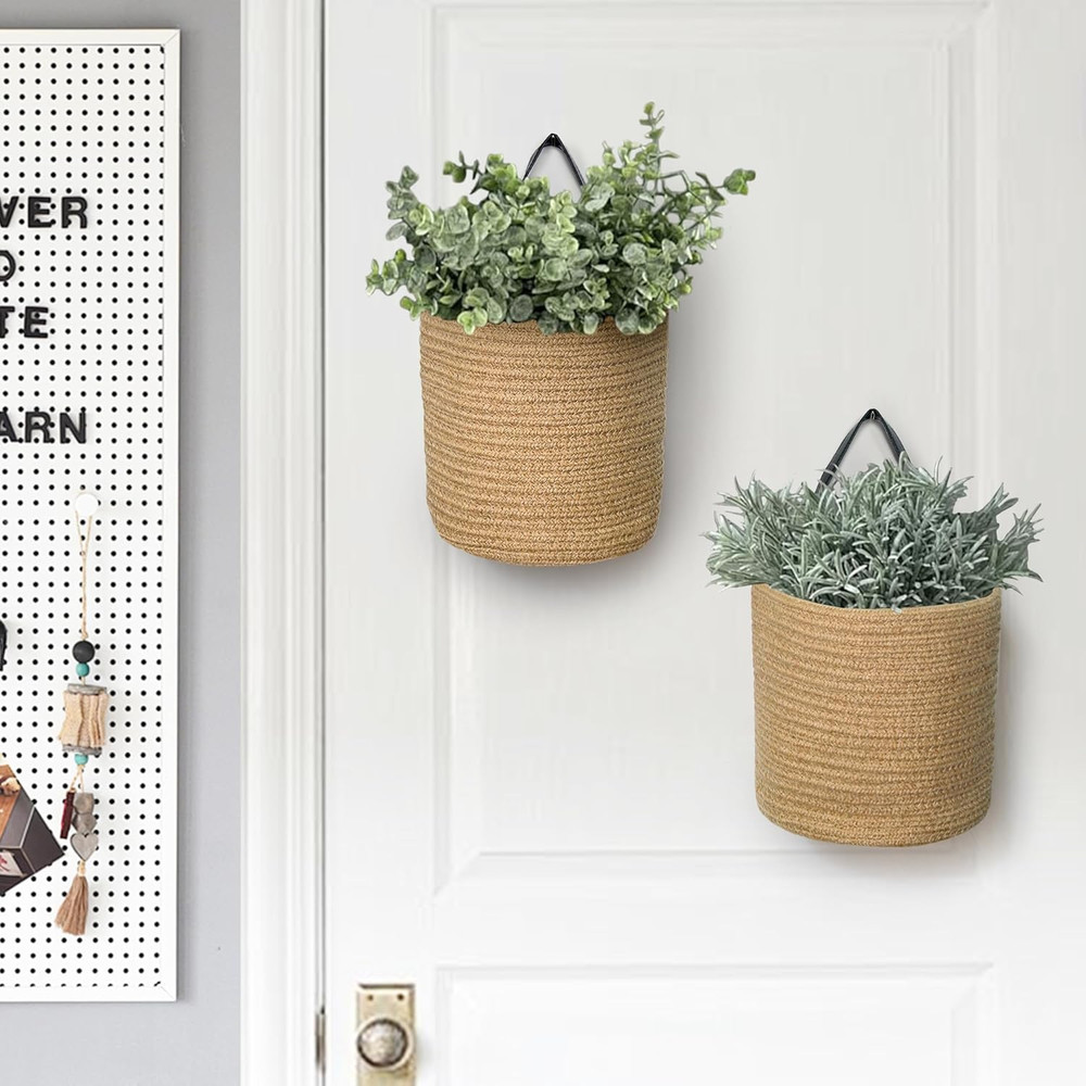2 Pack Hanging Basket, Small Wall Baskets for Organizing, Wicker Boho Wall Decor